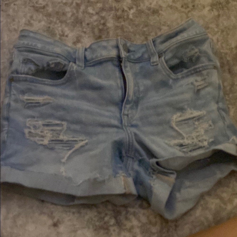 American Eagle Outfitters Light Blue Distressed Jean Shorts